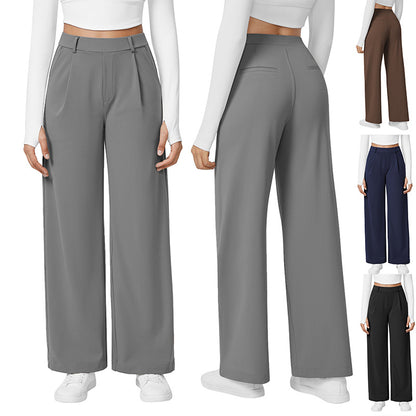 Pantalon de jogging plissé décontracté pour femme, coupe droite, taille haute, facile à laver