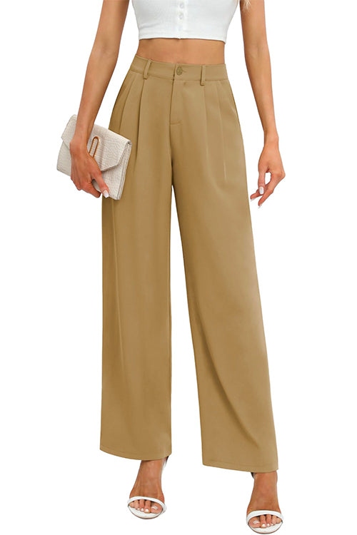 All Match High Waist Pocketed Pants Khaki