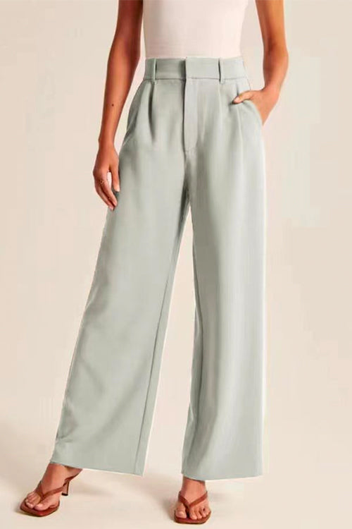 All Match High Waist Pocketed Pants Light Green