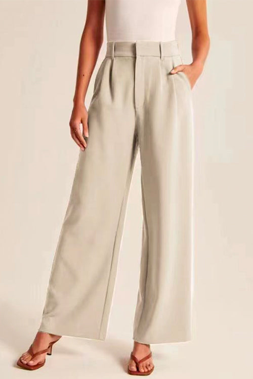 All Match High Waist Pocketed Pants Apricot