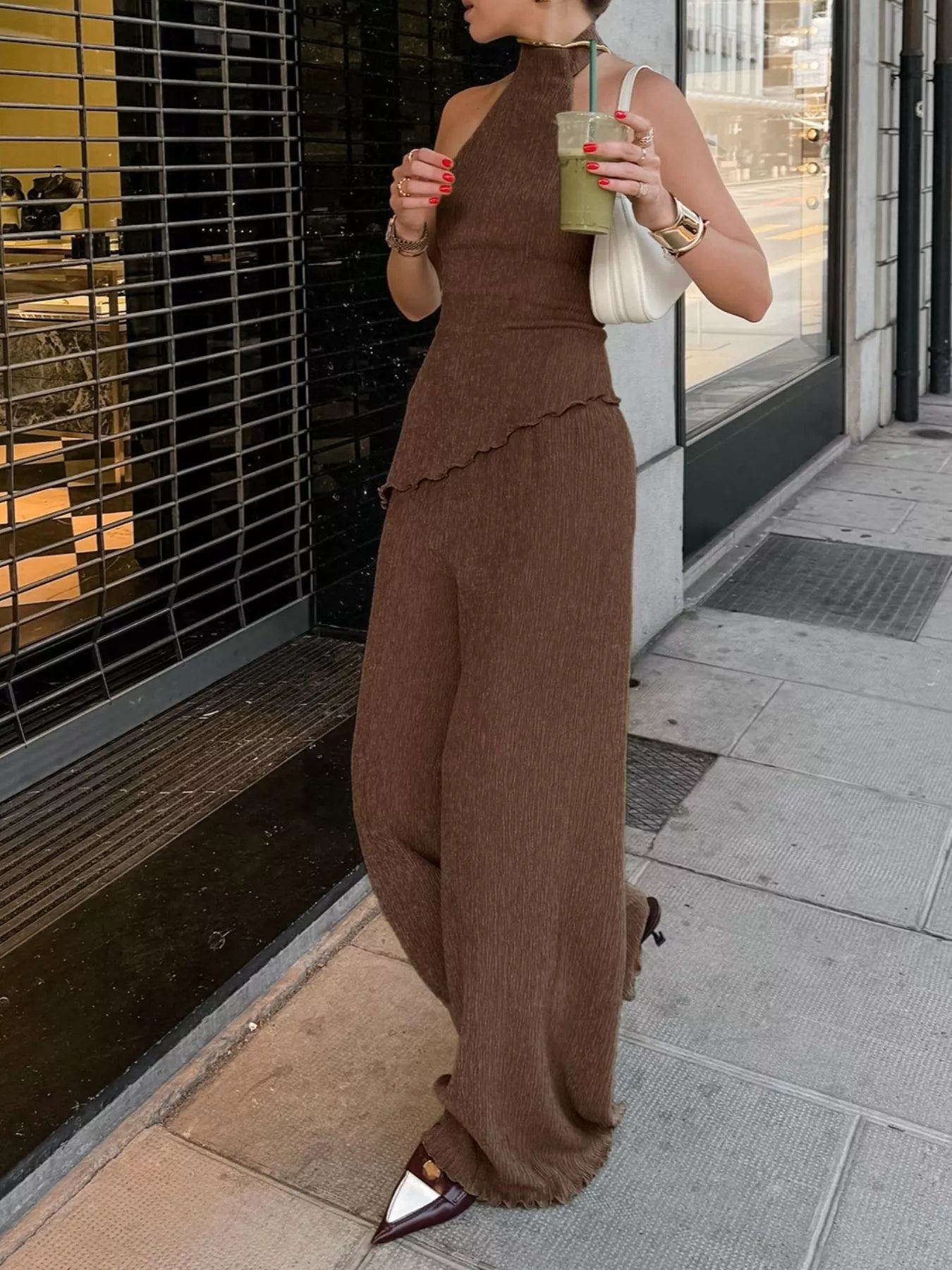 Sleeveless Top and Wide-Leg Pants Two-Piece Set