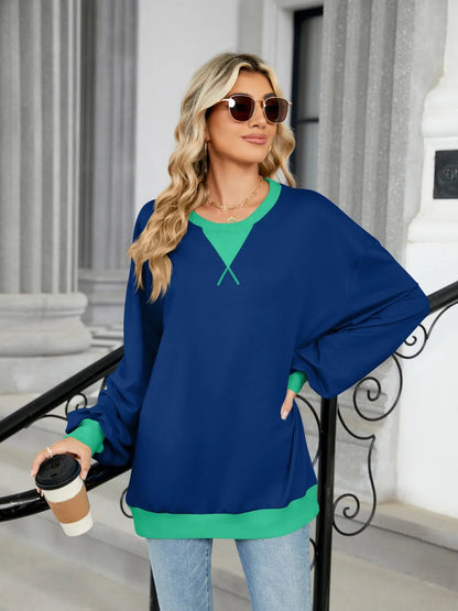 Contrast Round Neck Long Sleeve Sweatshirt