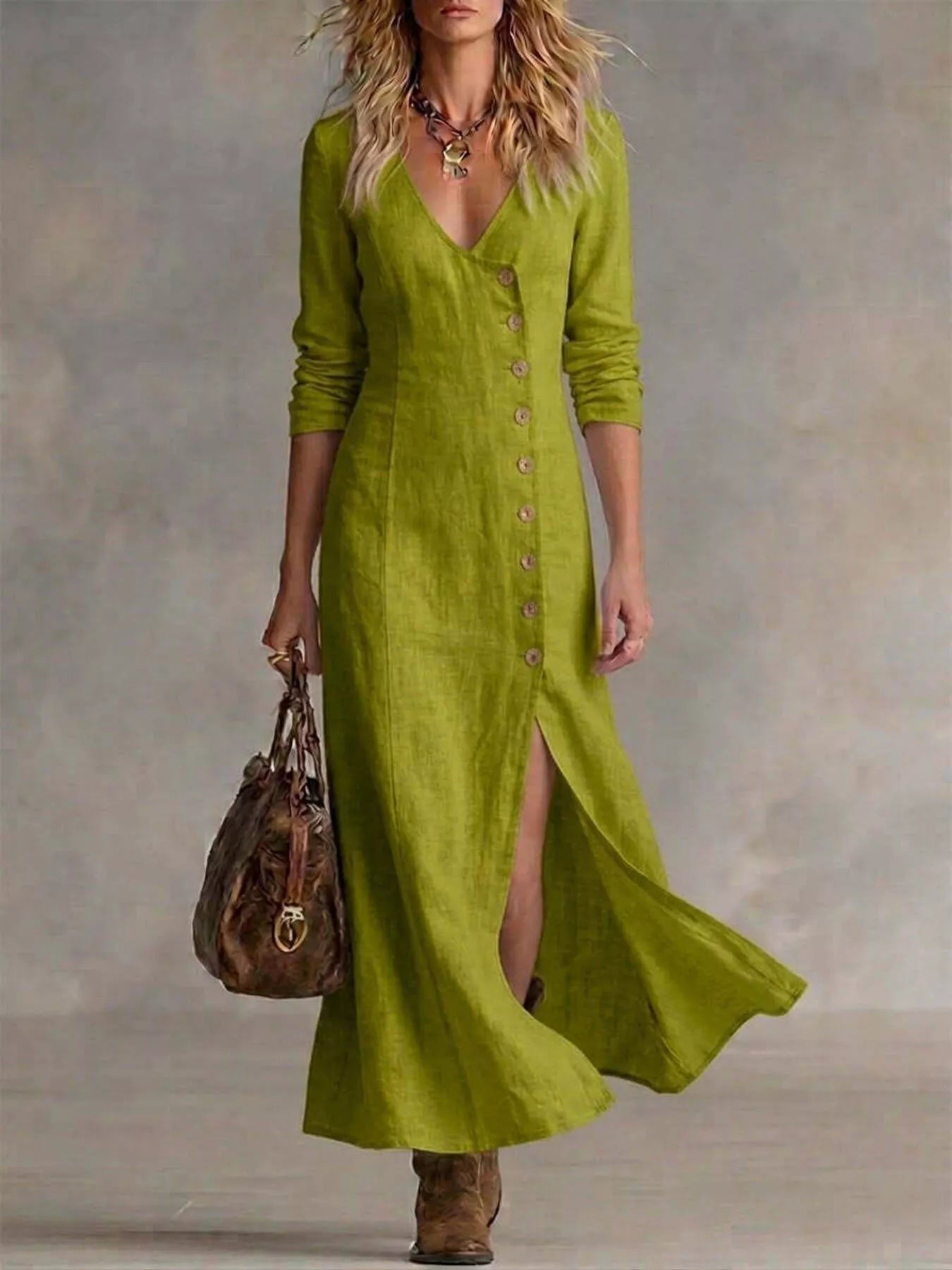 Slit Button-Down Midi Dress
