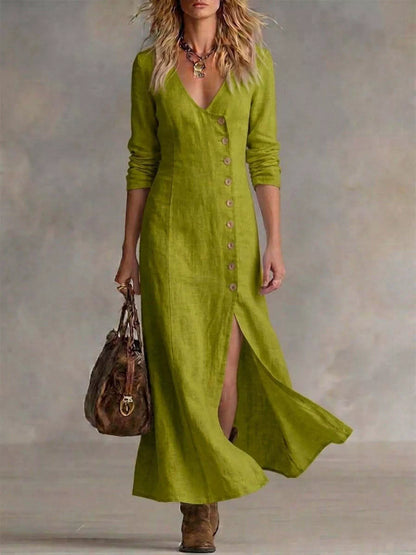 Slit Button-Down Midi Dress
