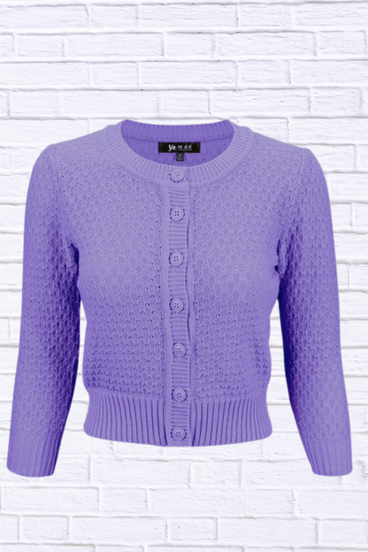 3/4 Sleeve Cute Pattern Cropped Cardigan Sweater