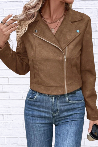 Zip Up Suede Cropped Moto Jacket