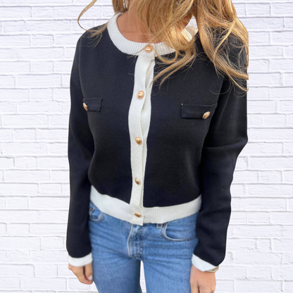 Contrast Trim Button Up Cardigan