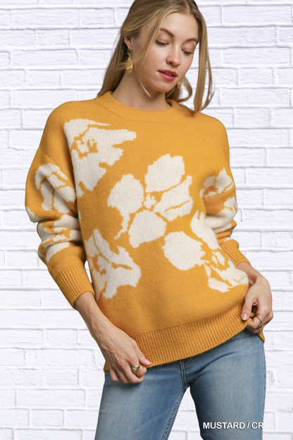 Mustard Floral Long Sleeve Sweater