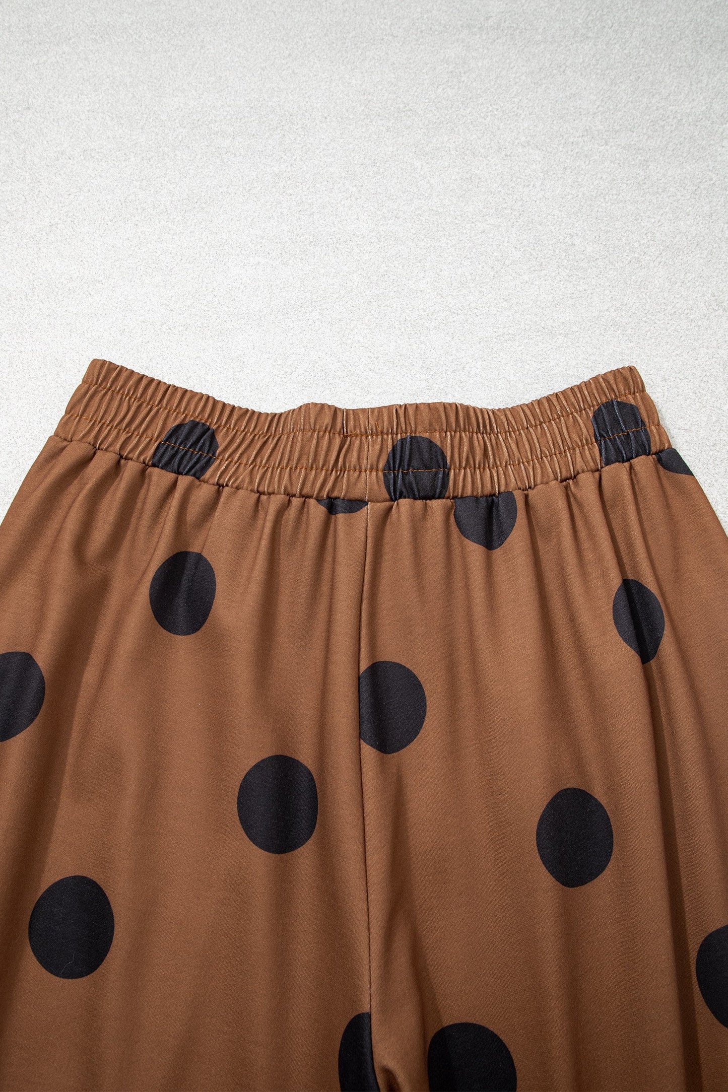 Brown Polka Dot Wide Leg Elastic Waist Casual Pants