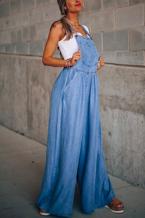 Rosiedress Pocketed Wide Leg Baggy Denim Overalls