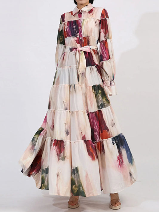 Tiered Tie Waist Maxi Dress