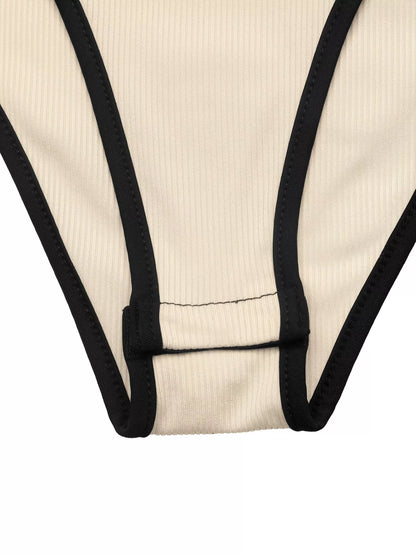Ribbed V-Neck Long Sleeve Bodysuit with Contrast Trim