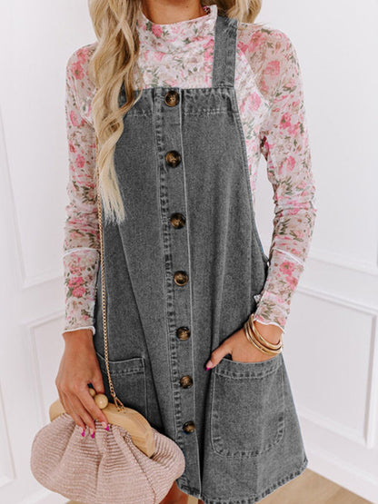 Blue Zone Planet | Wide Strap Button Down Denim Overall Dress