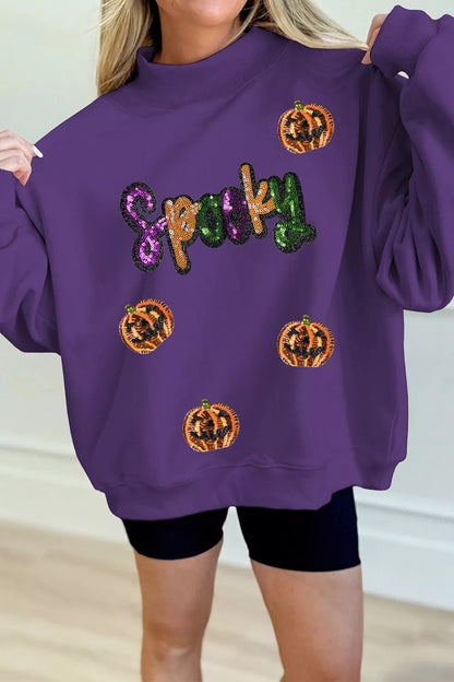 Sequin Pumpkin Spooky Halloween Sweatshirt