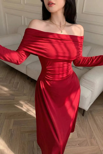 Off-Shoulder Ruched Bodycon Maxi Dress