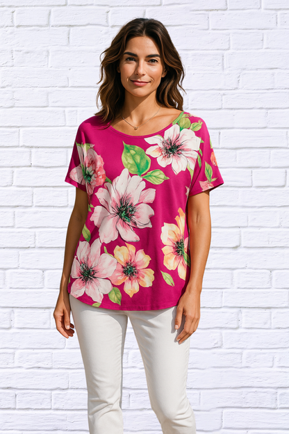 Hot Pink With Pale  Pink One Shouler Boxy Top