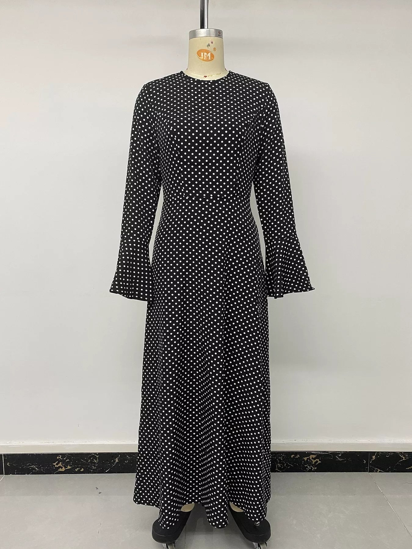 Polka Dot Flare Sleeve Maxi Dress