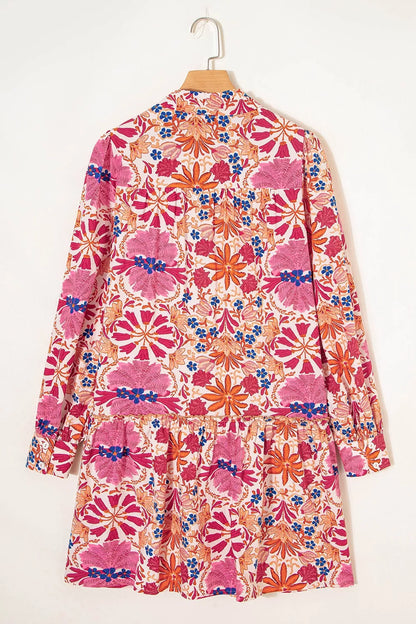 Fall Flower Print Long Sleeve Mini Dress