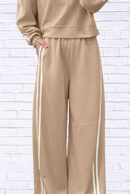 Striped Detail Crewneck Top and Elastic Sweatpants 2pcs Set