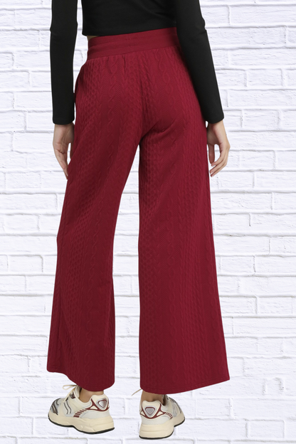 Burgundy Cable Knit Textured Wide Leg Pants