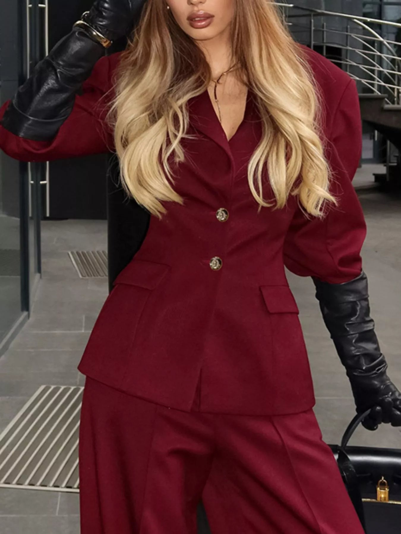 Single-Breasted Blazer and Wide-Leg Pants Set