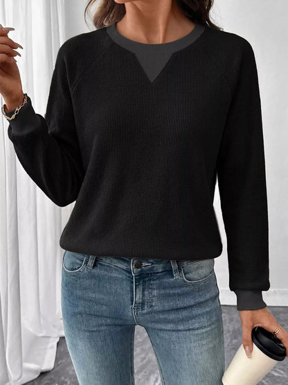 Waffle Knit Crew Neck Long Sleeve Sweatshirt