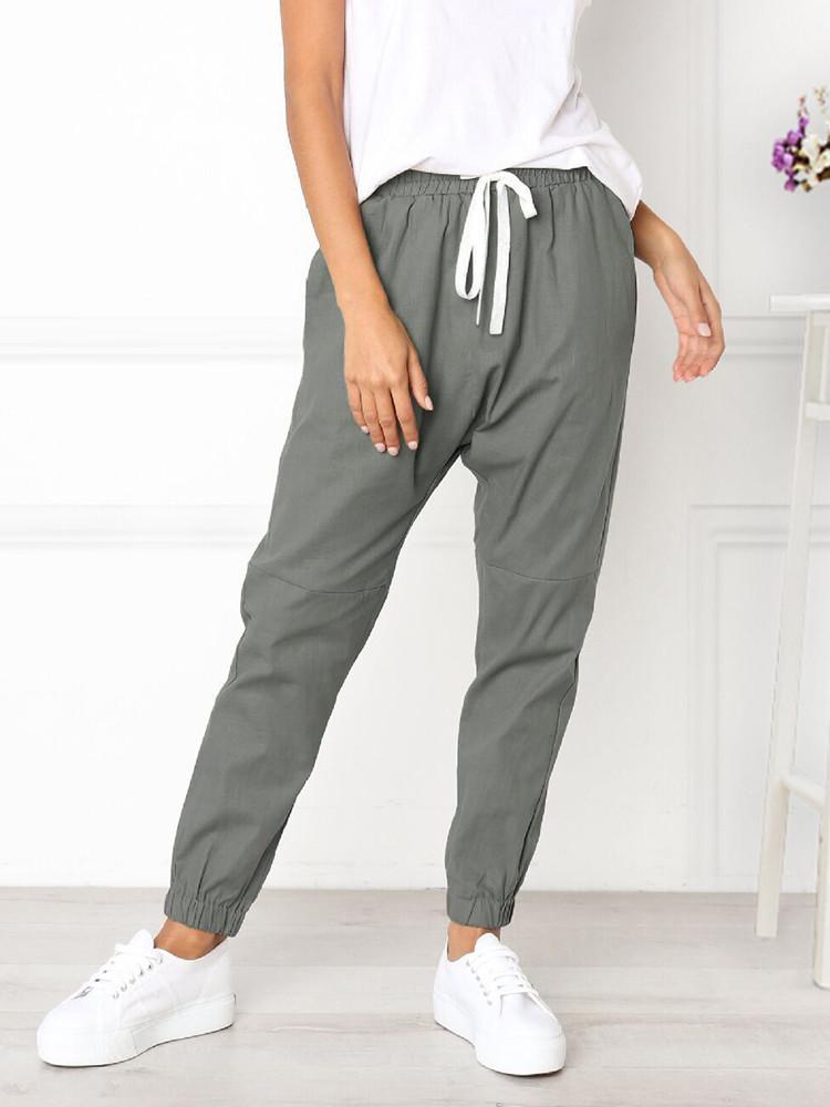 Drawstring Elastic Waist Pockets Jogger Pants