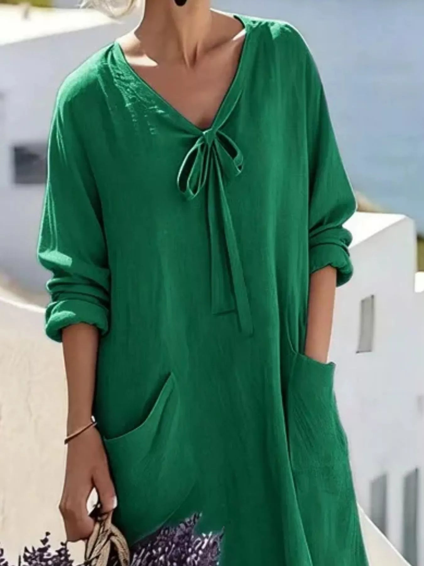 Full Size Long Sleeve Loose Maxi Dress with Pockets Plus Size