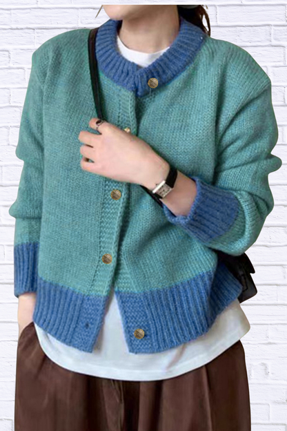 Color Block Button Up Cardigan