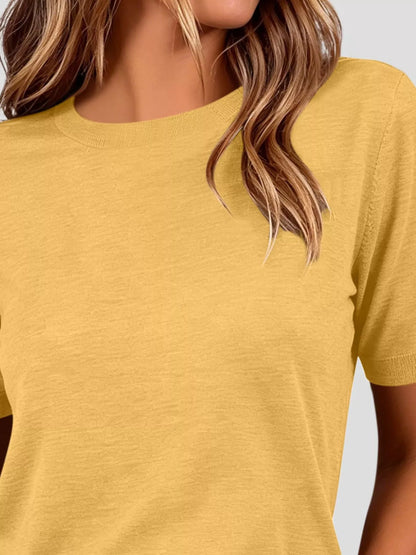 Classic Crew Neck Short Sleeve Knit Top