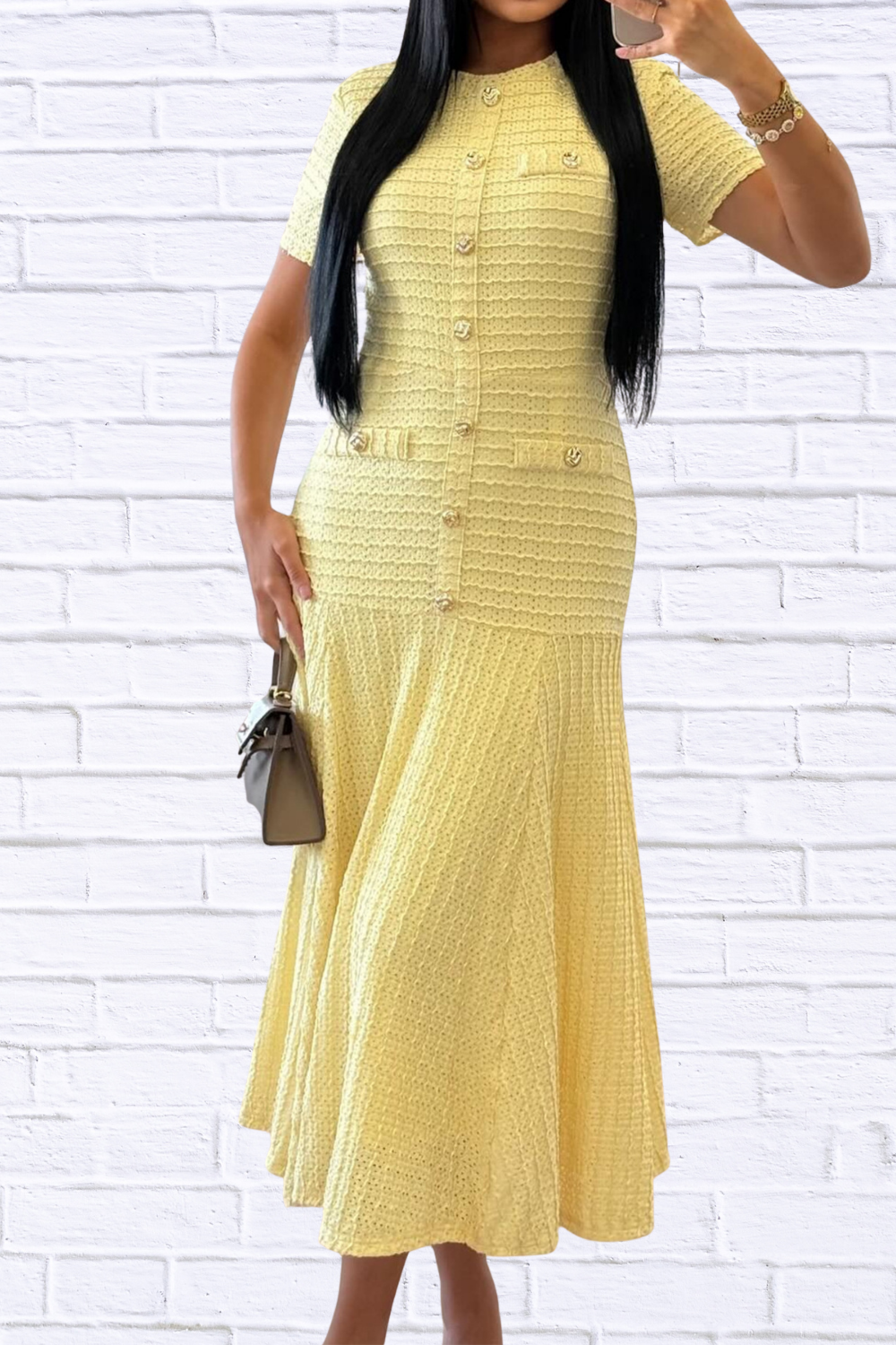 Textured Knit Short Sleeve Dress