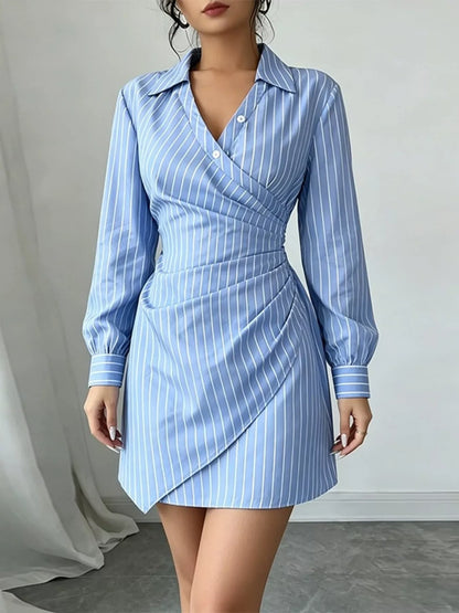 Full Size Striped Long Sleeve Shirt Dress Plus Size