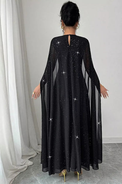 Glitter Cape-Sleeve Maxi Dress