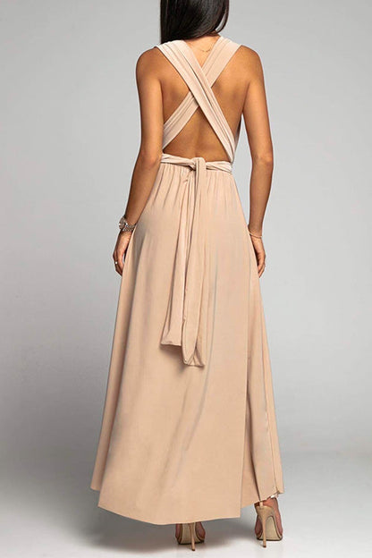 Rosiedress V Neck Sleeveless Back Criss Cross High Slit Maxi Party Dress