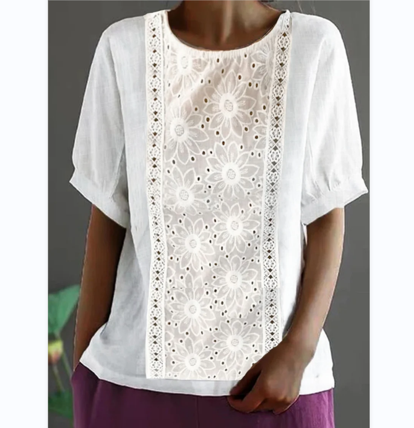 Casual Embroidery Fabric Joint Short Sleeves Top