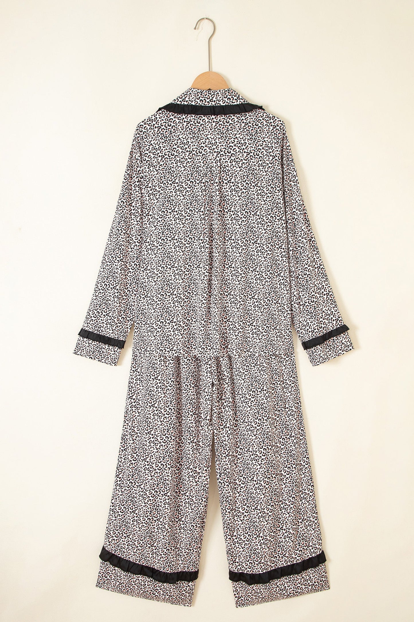 Brown Leopard Print Bow Knot Patchwork Long Sleeve Lounge Set