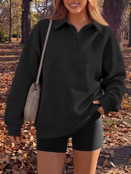 Button Detail Dropped Shoulder Sweatshirt