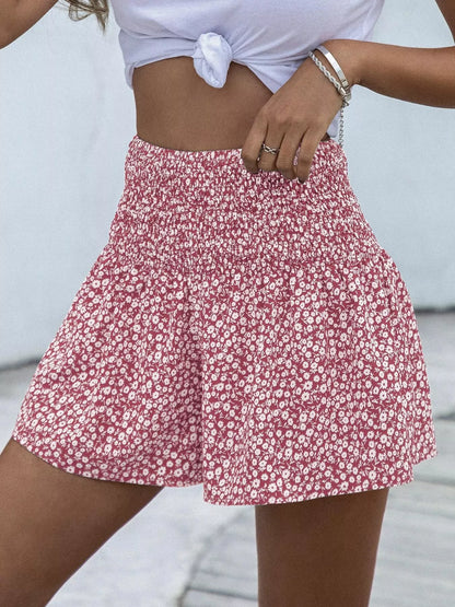 Floral Print Elastic Waist Shorts