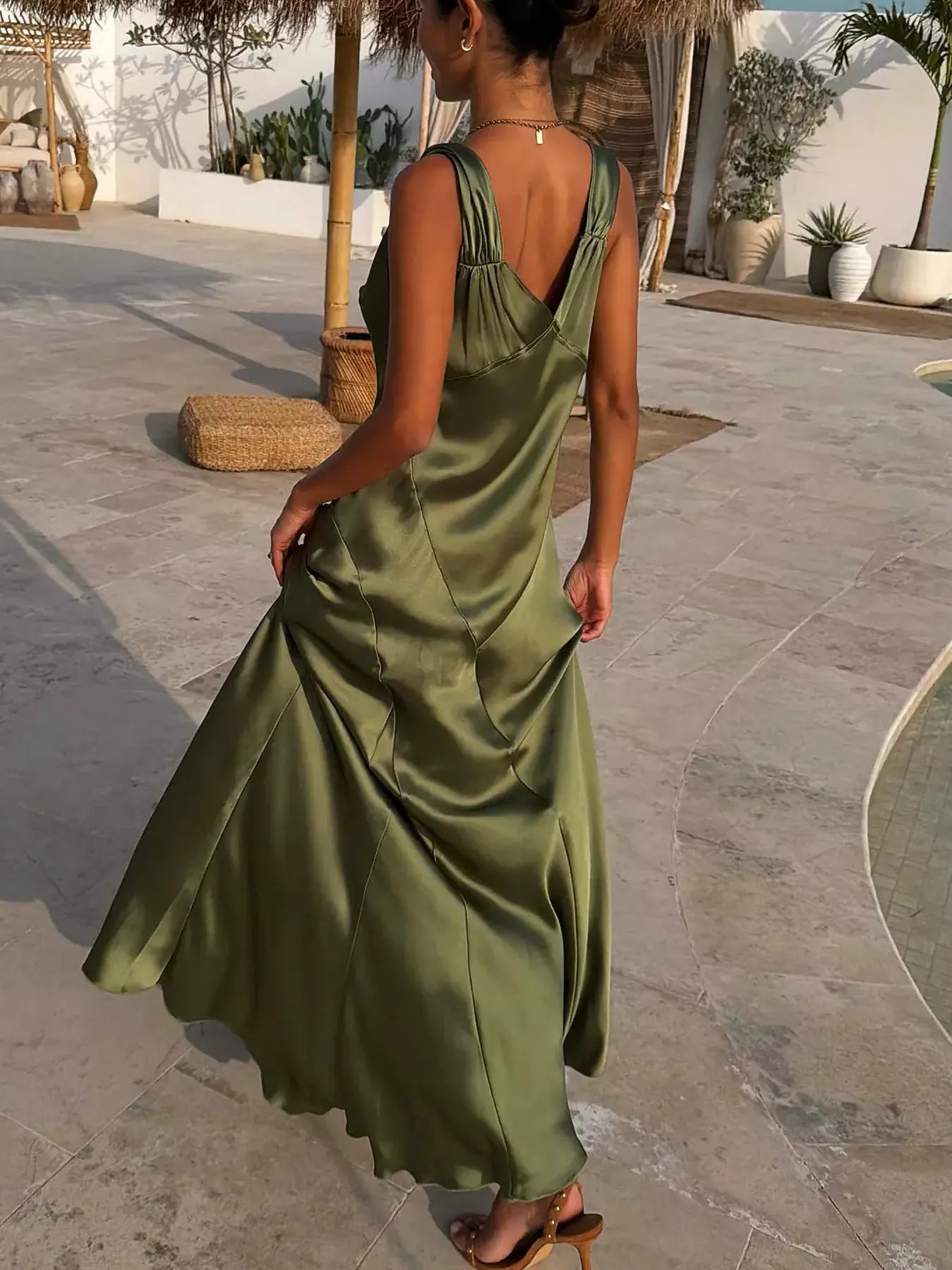 Sally's Satin V-Neck Slit Maxi Dress