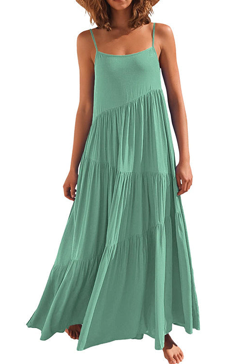 Rosiedress Adjustable Straps Tiered Maxi Beach Dress Green