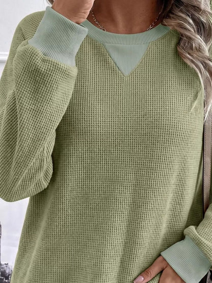 Waffle Knit Crew Neck Long Sleeve Sweatshirt