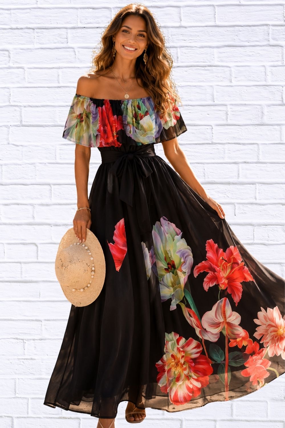 Floral Off-Shoulder A-Line Dress for Women
