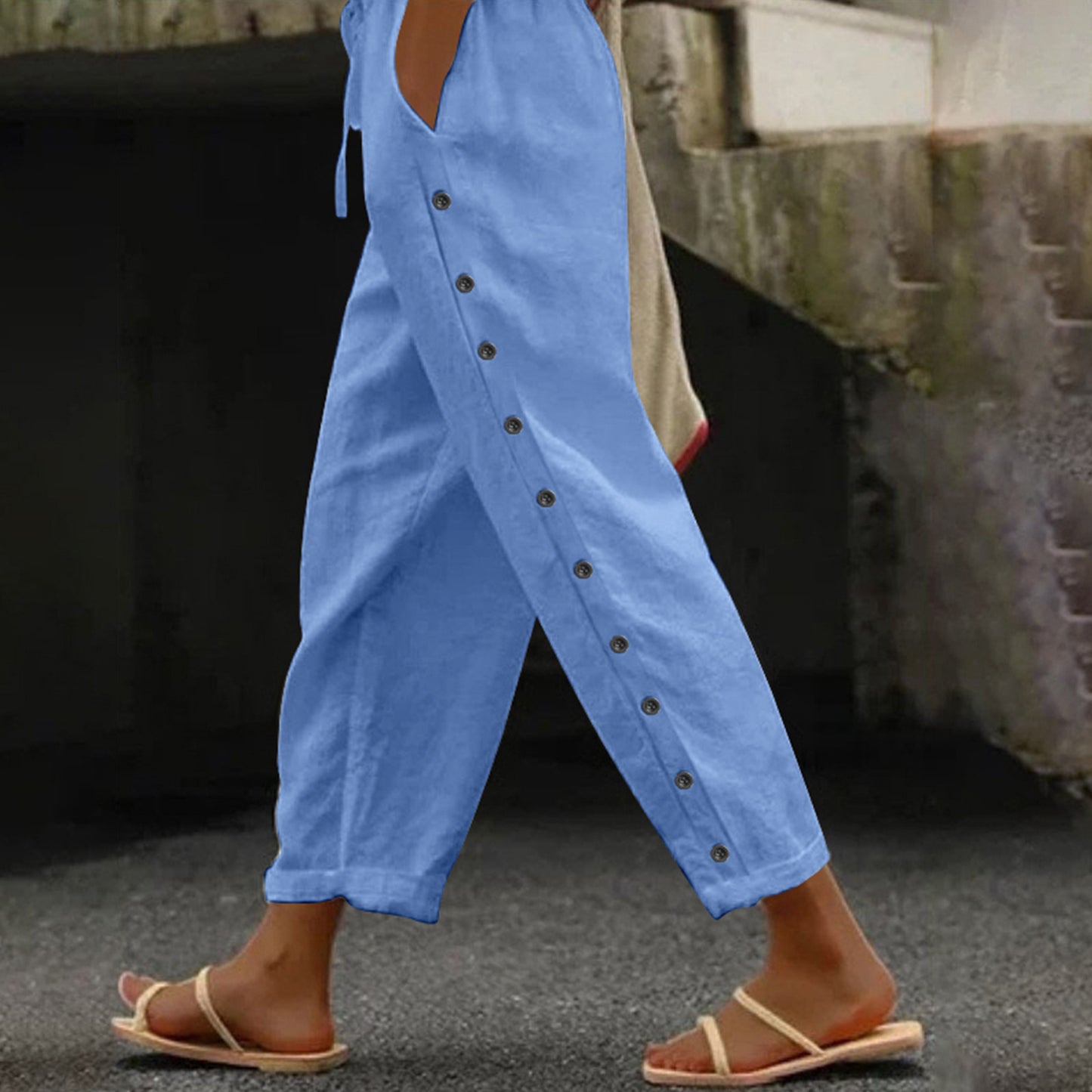 Casual Patchwork Button Pants