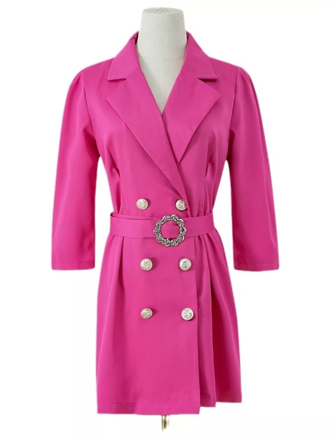 Double-Breasted Blazer Dress with Embellished Belt