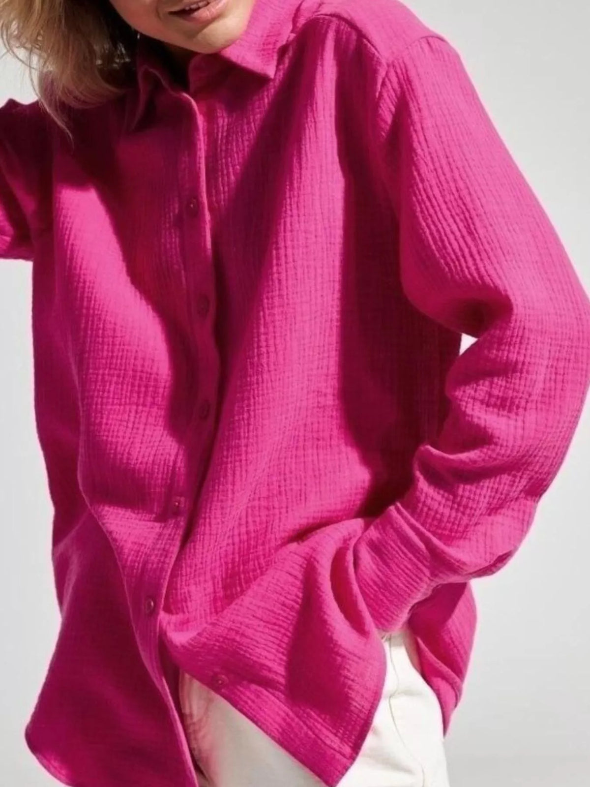 Textured Gauze Button-Down Shirt for Women | Boutique Top