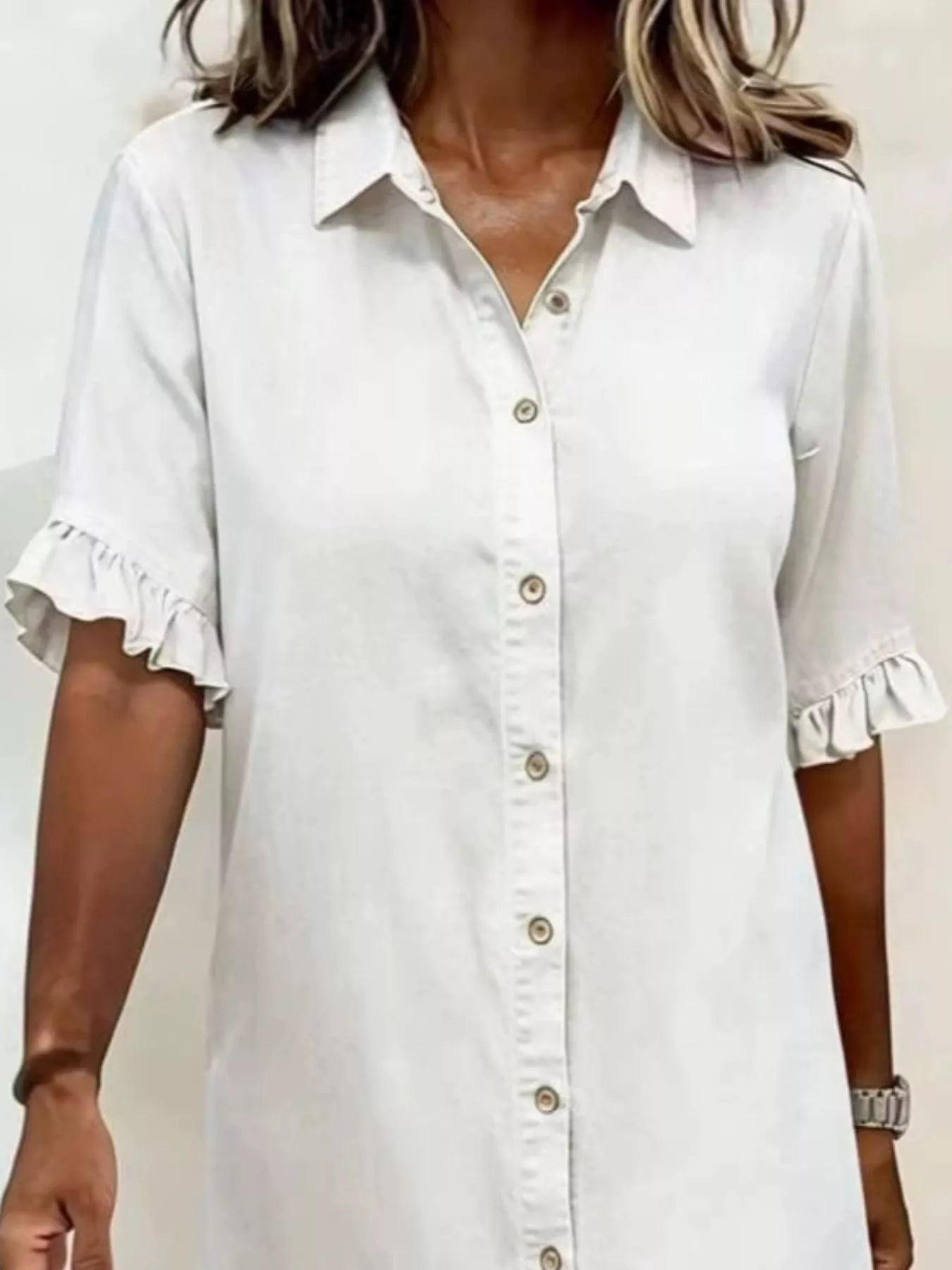 Full Size Ruffled Hem Denim Shirt Dress Plus Size