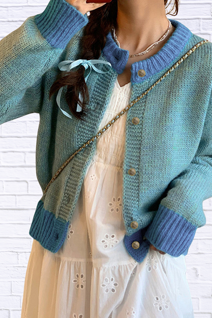 Color Block Button Up Cardigan