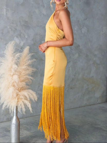Fringe Halter Neck Dress