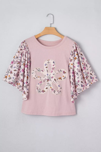 Floral Patchwork Bell Sleeve Blouse