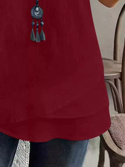 Notched Short Sleeve Blouse